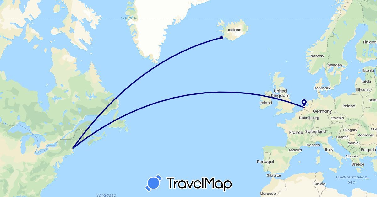 TravelMap itinerary: driving in Iceland, Netherlands, United States (Europe, North America)